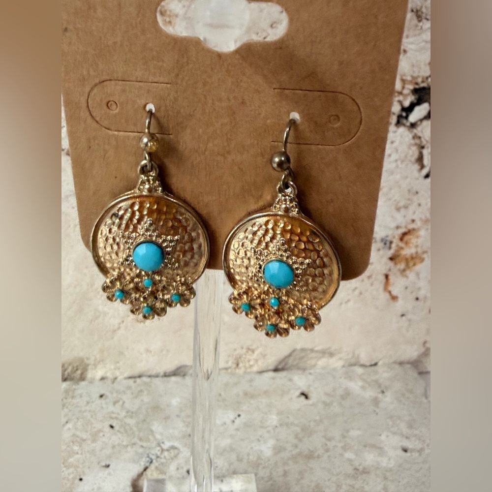 Gold & Turquoise Dangle Earrings | Boho Chic Statement Jewelry